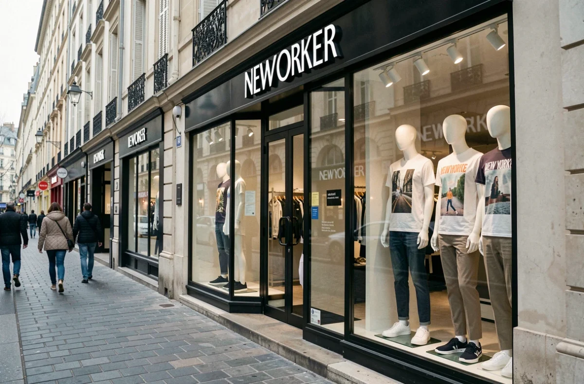 Devanture du magasin New Yorker en centre-ville du Mans avec vitrines de vêtements tendance