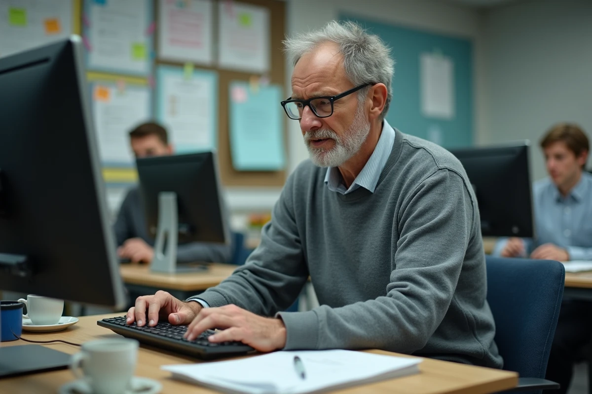 Enseignant essayant de se connecter à sa messagerie professionnelle de l'académie de Lyon depuis une salle des professeurs