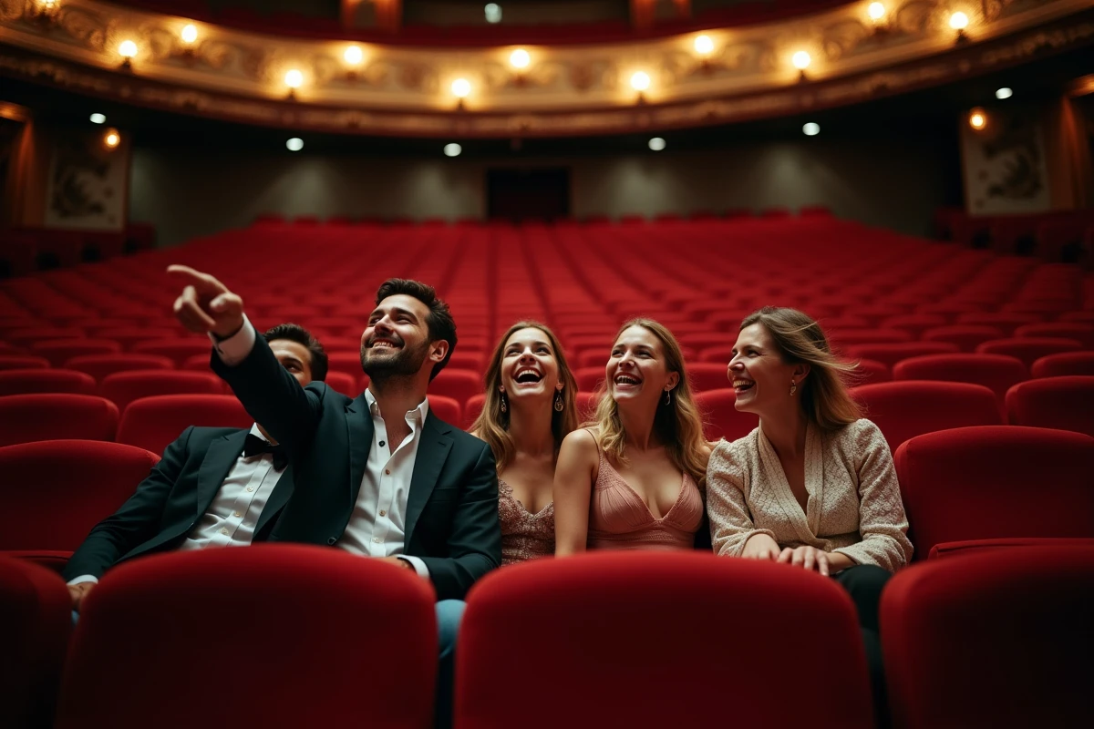 Groupe d amis dans le théâtre PalaisRoyal assis dans des fauteuils rouges