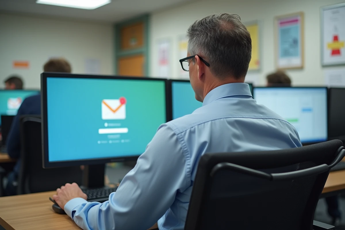 Homme d âge moyen dans une salle de classe moderne