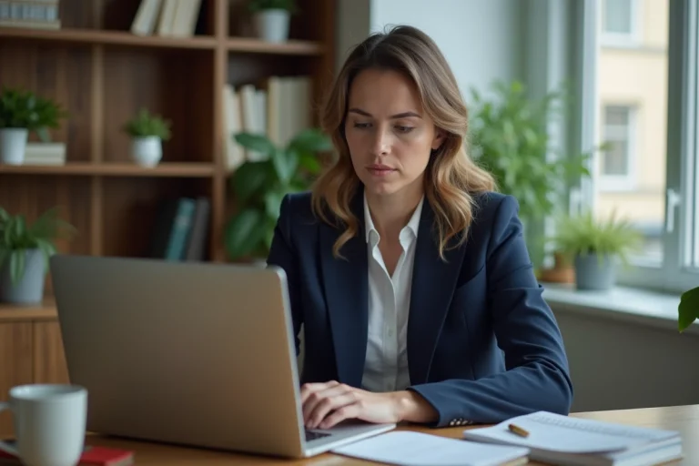 Femme consultant un message d'erreur de connexion sur son ordinateur portable pour accéder à la messagerie académique de Lyon